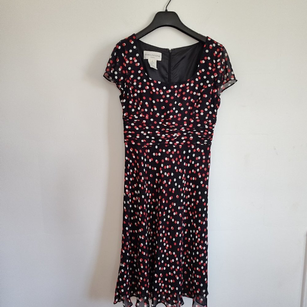 Ladies Evan Picone SZ 6 Black Polka Dot Dress